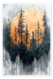 Poster Waldimpression bei Sonnenaufgang