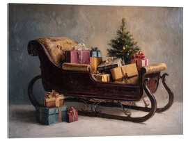 Acrylglasbild Vintage-Weihnachtsmann-Schlitten mit Geschenken