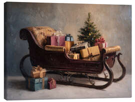 Leinwandbild Vintage-Weihnachtsmann-Schlitten mit Geschenken
