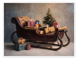 Poster Vintage-Weihnachtsmann-Schlitten mit Geschenken