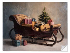 Wandsticker Vintage-Weihnachtsmann-Schlitten mit Geschenken