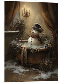 Acrylglasbild Weihnachtsschneemann in der Badewanne