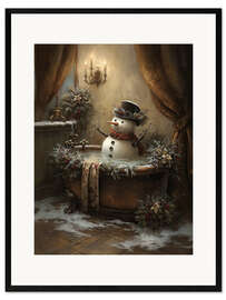 Gerahmter Kunstdruck Weihnachtsschneemann in der Badewanne