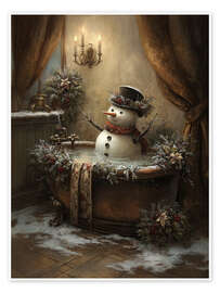 Poster Weihnachtsschneemann in der Badewanne