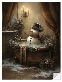 Wandsticker Weihnachtsschneemann in der Badewanne