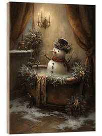 Holzbild Weihnachtsschneemann in der Badewanne