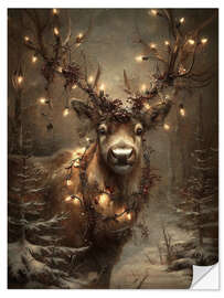 Wandsticker Rentiere in Weihnachtsgirlanden - Olga Telnova