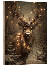 Holzbild Rentiere in Weihnachtsgirlanden - Olga Telnova