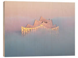 Holzbild Elbphilharmonie Hamburg im Nebel - Nils Steiner