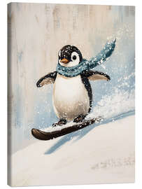 Leinwandbild Niedlicher Pinguin mit Snowboard