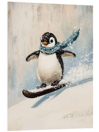 Hartschaumbild Niedlicher Pinguin mit Snowboard