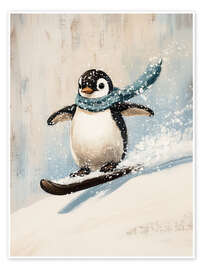 Wandbild Niedlicher Pinguin mit Snowboard - TAlex