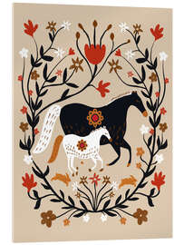 Acrylglasbild Pferde im floralen Folk Art Kranz - Patruschka