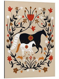 Alubild Pferde im floralen Folk Art Kranz - Patruschka