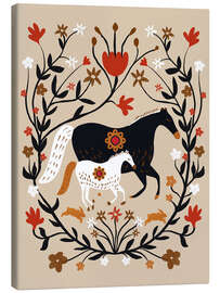 Leinwandbild Pferde im floralen Folk Art Kranz - Patruschka