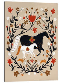 Quadro em plexi-alumínio Horses in a floral folk art wreath - Patruschka
