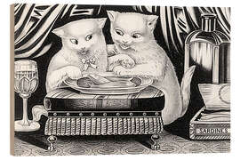 Holzbild Lustige Kätzchen bei einem Fest