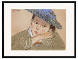 Gerahmter Kunstdruck Mädchen mit blauem Hut