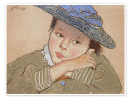 Poster Mädchen mit blauem Hut