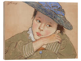 Holzbild Mädchen mit blauem Hut