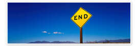 Wandbild Das Ende-Schild vor blauem Himmel, Mojave-Wüste, Kalifornien