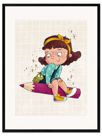 Gerahmter Kunstdruck Mädchen mit Stift