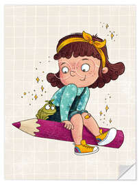 Wandsticker Mädchen mit Stift