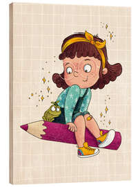 Holzbild Mädchen mit Stift