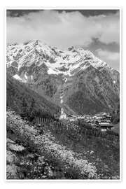 Wandbild Dorf Mühlwald im Tauferer Ahrntal mit blühenden Sommerwiesen - Christian Müringer