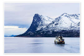 Wandbild Fischerboot im Winter nahe Harsta, Norwegen - Rico Ködder