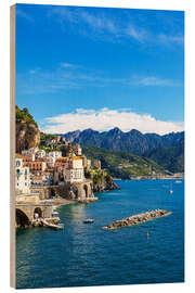 Holzbild Blick auf Atrani an der Amalfiküste, Italien - Rico Ködder