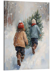 Alubild Kinder tragen Tannenbaum