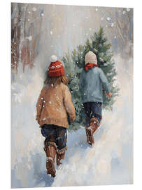 Hartschaumbild Kinder tragen Tannenbaum