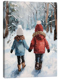 Leinwandbild Spaziergang im Winterwald