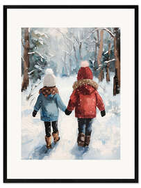 Gerahmter Kunstdruck Spaziergang im Winterwald