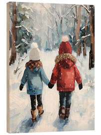 Holzbild Spaziergang im Winterwald