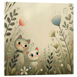 Acrylglasbild Neugierige Kätzchen zwischen Wildblumen - nobelart
