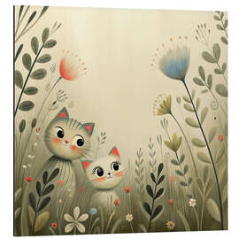 Alubild Neugierige Kätzchen zwischen Wildblumen - nobelart