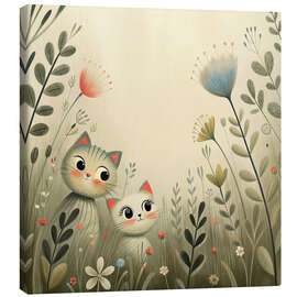 Leinwandbild Neugierige Kätzchen zwischen Wildblumen - nobelart