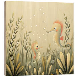 Holzbild Niedliche Seepferdchen - nobelart