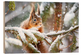 Holzbild Eichhörnchen im Winter