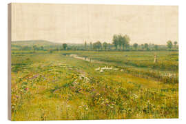 Holzbild Wiesenlandschaft mit Gänsen an einem Bach, 1892