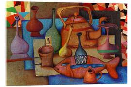 Acrylglasbild Stillleben mit Fisch und Krügen - Andrej Losovoj