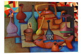 Hartschaumbild Stillleben mit Fisch und Krügen - Andrej Losovoj