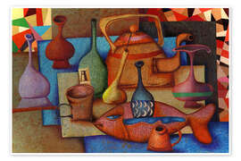 Wandbild Stillleben mit Fisch und Krügen - Andrej Losovoj