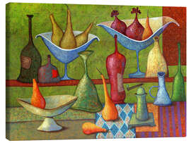 Canvas print Still life with vases, bottles and pears