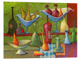 Hartschaumbild Stillleben mit Vasen, Flaschen und Birnen