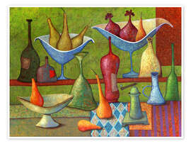 Poster Stillleben mit Vasen, Flaschen und Birnen