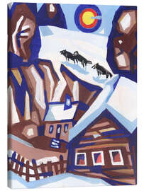 Leinwandbild Wölfe in einem Winterdorf - Anatoliy Chudinovskikh