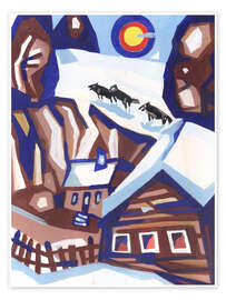 Wandbild Wölfe in einem Winterdorf - Anatoliy Chudinovskikh